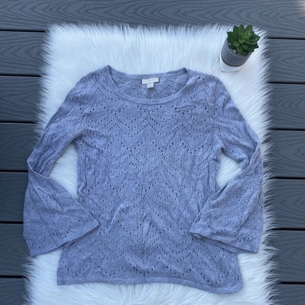 Loft grey bell sleeve cut out sweater